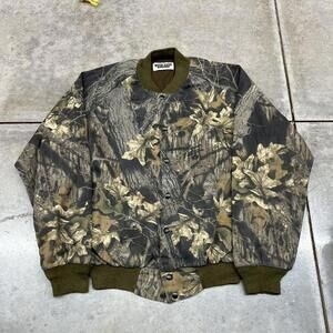 vintage jerzees realtree camo button down bomber jacket size large
